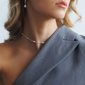 Colier perle naturale albe, cristale si argint 36-40 cm DiAmanti 234-114-G (Argint 925‰ 0,65 g.)